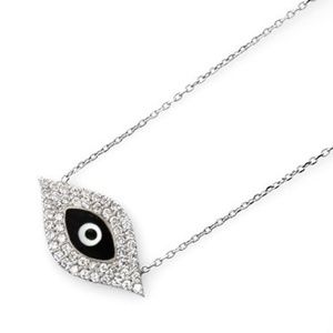 BLACK ENAMEL CRYSTAL EVIL EYE NECKLACE